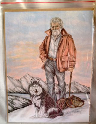Vintage Patti Lindstrand Signed 1984 Limited Edition Man & Wolf Alaskan Artwork