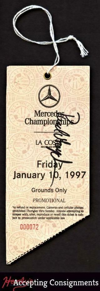 Ticket From Tiger Woods Win Mercedes Championship 1997 Auto By Paul Goydos