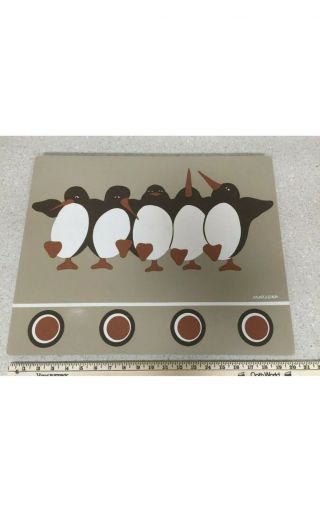 Vintage Mid - Century Marushka Dancing Penguins Brown White Rust Screen Print