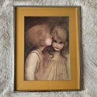 Margaret Kane Keane A Little Kiss Vintage Big Eye Boy & Girl 20x17 Print W Frame