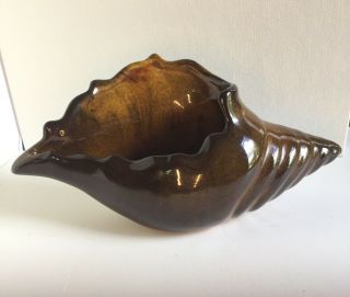 Conch Shell Van Briggle Pottery Artist Signed 9” Brindle Vintage Vase Planter