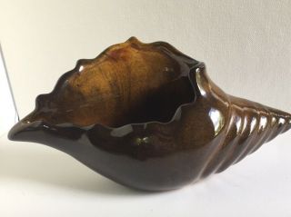 Conch Shell Van Briggle Pottery Artist signed 9” Brindle Vintage Vase Planter 2