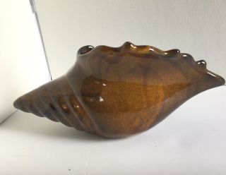 Conch Shell Van Briggle Pottery Artist signed 9” Brindle Vintage Vase Planter 3