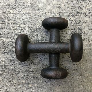 3lb Cast Iron Dumbbells Hand Weights Pair Roundhead Antique Jail Gym Vtg Metal