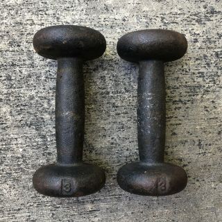 3lb Cast Iron Dumbbells Hand Weights Pair Roundhead Antique Jail Gym Vtg Metal 2