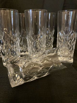 8 Heavy Crystal Highball Barware Tumblers Glasses Cut Diamond Pattern