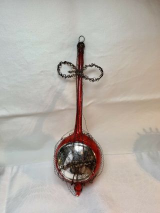 Antique Victorian Glass Banjo Instrument Wire Wrap Christmas Ornament Germany