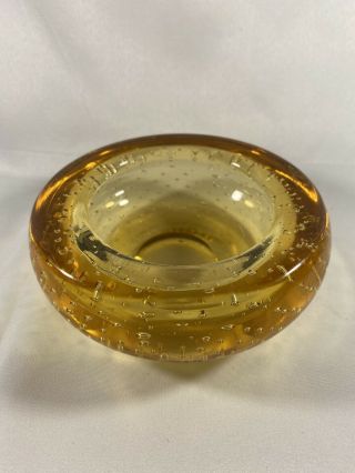 Whitefriars Vintage Small Amber Tangerine Controlled Bubble Bowl Trinket Pot
