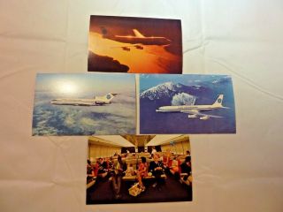 Vintage Pan Am Postcards (set Of 4) Of 707,  727,  747,  Interior 747
