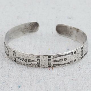 Antique Sterling Silver Men’s Arts Crafts Era Stamped WOHELO Cuff Bracelet 7 