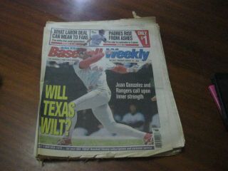 Usa Today Baseball Weekly - August 20,  1996 Juan Gonzalez Texas Rangers
