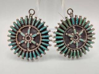Vintage Southwest Style Sterling Silver & Turquoise Earrings - - 19.  8g