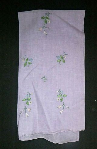 Vintage Hand Embroidered Fine Linen Guest Towel Purple Lavender With Florals