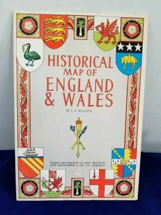 Vintage 1971 Historical Map Of England And Wales By Bartholomew Royal Crests