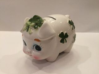 Vintage Lefton Miniature Lucky Irish Shamrock Clover Pig Piggy Bank Japan