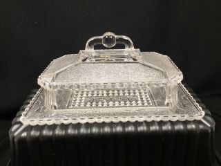 Antique Eapg Butter Dish “stippled Forget - Me - Not” 1889,  Findley Flint Co.