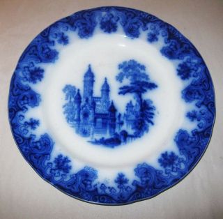 Antique 1850s Flow Blue Gothic Dinner Plate Davenport England