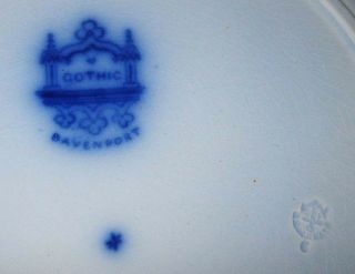Antique 1850s Flow Blue Gothic Dinner Plate Davenport England 3