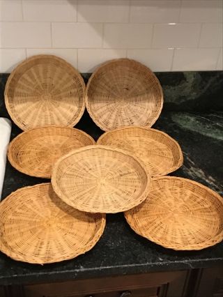 Wicker Paper Plate Holders Vintage 9” Set Of Seven Picnic Camping Bbq