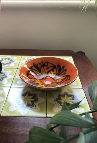 Vintage Poole Pottery Delphis Pattern Bowl 56 Psychedelic Vibrant Orange Pop Art