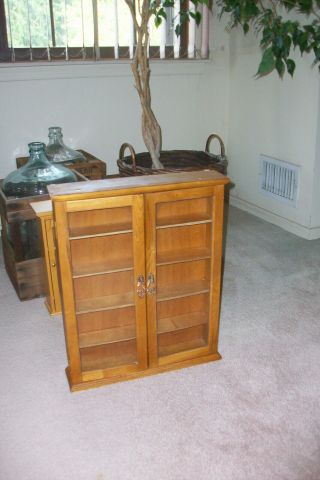 Vintage Wood And Glass Wall Curio Display Cabinet