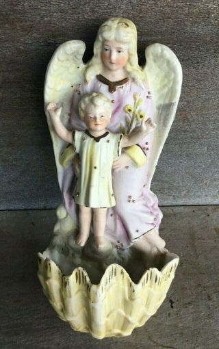 Antique German Bisque Holy Water Font Angel