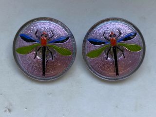 Two Vintage Czech Glass Dragonfly Big Button
