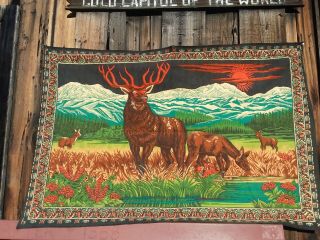 Antique Vintage Deer Stag Tapestry Made In Turkey