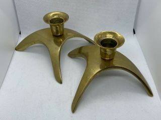 Vintage Mid Century Style Brass Plated Candle Holders Retro Set Of 2 (two)