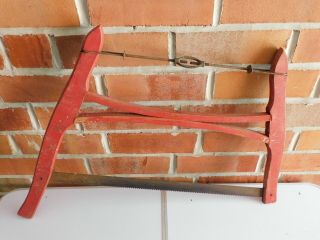 Antique Wooden Buck Bow Saw Wood Primitive Rustic - Old Red Paint 2