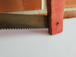 Antique Wooden Buck Bow Saw Wood Primitive Rustic - Old Red Paint 3