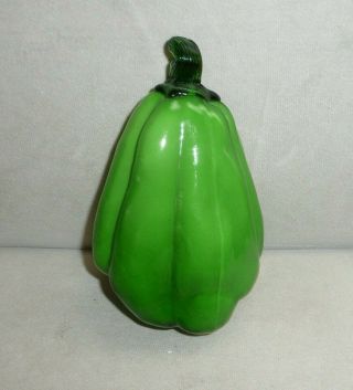 Vintage Murano Style Blown Glass Green Bell Pepper Fruit Vegetable Blowfish