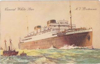 M.  V.  Britannic,  Postcard,  Twin - Stack Ocean Liner,  Cunard - White Star Line,  C.  1934