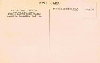 M.  V.  Britannic,  Postcard,  Twin - Stack Ocean Liner,  Cunard - White Star Line,  c.  1934 2