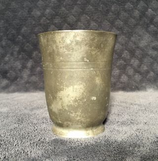 18th Century Antique American Pewter Incised Banding Beaker Cup