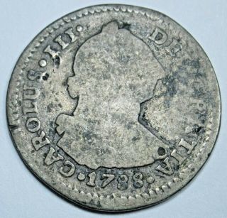 1788 Da Santiago Chile Spanish Silver 1 Reales Old Antique 1700 