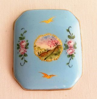Antique 19th Century French Sevres Style Enamel Trinket Lid/brooch