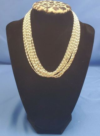 Vintage Sarah Coventry Multi - Strand Gold Tone Chain Choker Necklace N1
