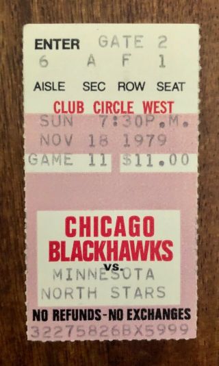 Nhl Minnesota North Stars Vs Chicago Black Hawks Ticket Stub 2 - Nov 18,  1979