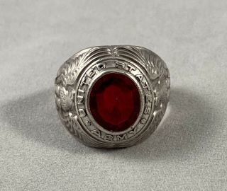 Vintage Sterling Silver United States Army Ring Clark Coombs Military Red Stone