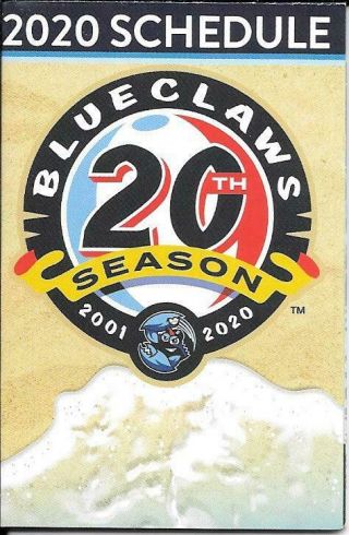 2020 Lakewood Blueclaws Baseball Pocket Schedule Phi.  Phillies Affiliate