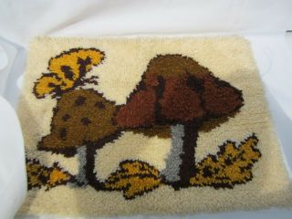 Completed Vintage Mushrooms Butterfly Latch Hook Wall Rug Tapestry 27 X 20