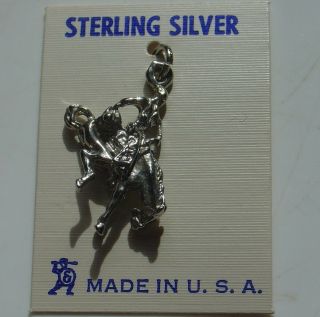 Vintage Sterling Silver Charm Bucking Bronco Cowboy Riding Horse On Card