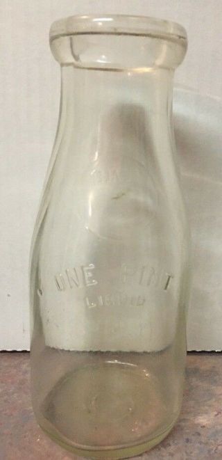 Vintage One Pint Liquid Clear Embossed Glass Milk Cream Dairy Bottle