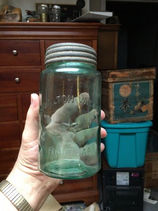 Antique Knowlton Vacuum Canning / Fruit Jar,  With Correct Glass Lid.  Quart Size