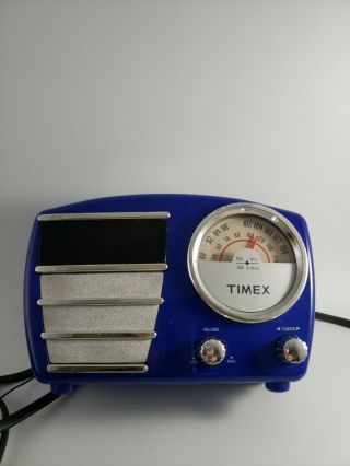 Timex Am Fm Clock Radio Alarm Royal Blue Silver Retro T247l