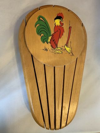 Vintage Kitchen Wood Block Rooster Chicken Knife Holder Rack E6