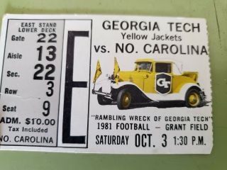 Vintage 1981 Georgia Tech Vs North Carolina College Football Ticket Stub