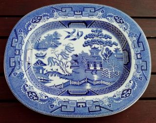 Vintage Crown Pottery Willow Pattern Oval Serving Platter By John Tams