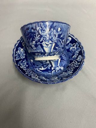 Antique Staffordshire Blue Cup And Saucer
